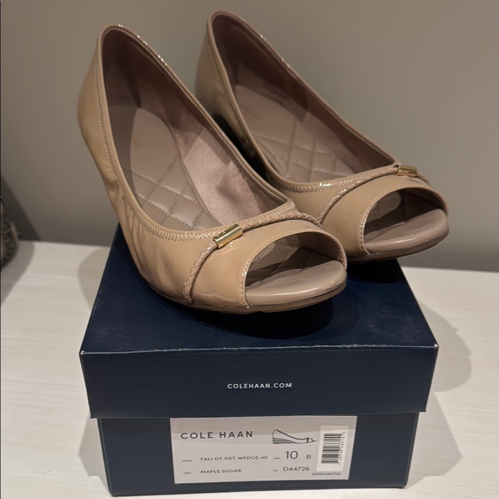 Cole Haan Tan Wedge Shoes with Peep Toe